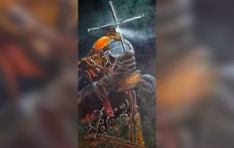 Emerging from the depths a diver clasps the Cross – symbol of a city, a Royal Navy warship and hope over suffering